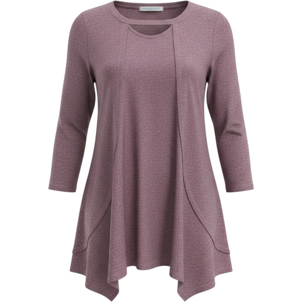 Absolutely Famous Womens Mauve Pink Marled Knit Sharkbite Hem Tunic Top Small